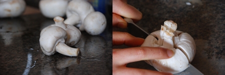 חותכים את הפטריות לרבעים